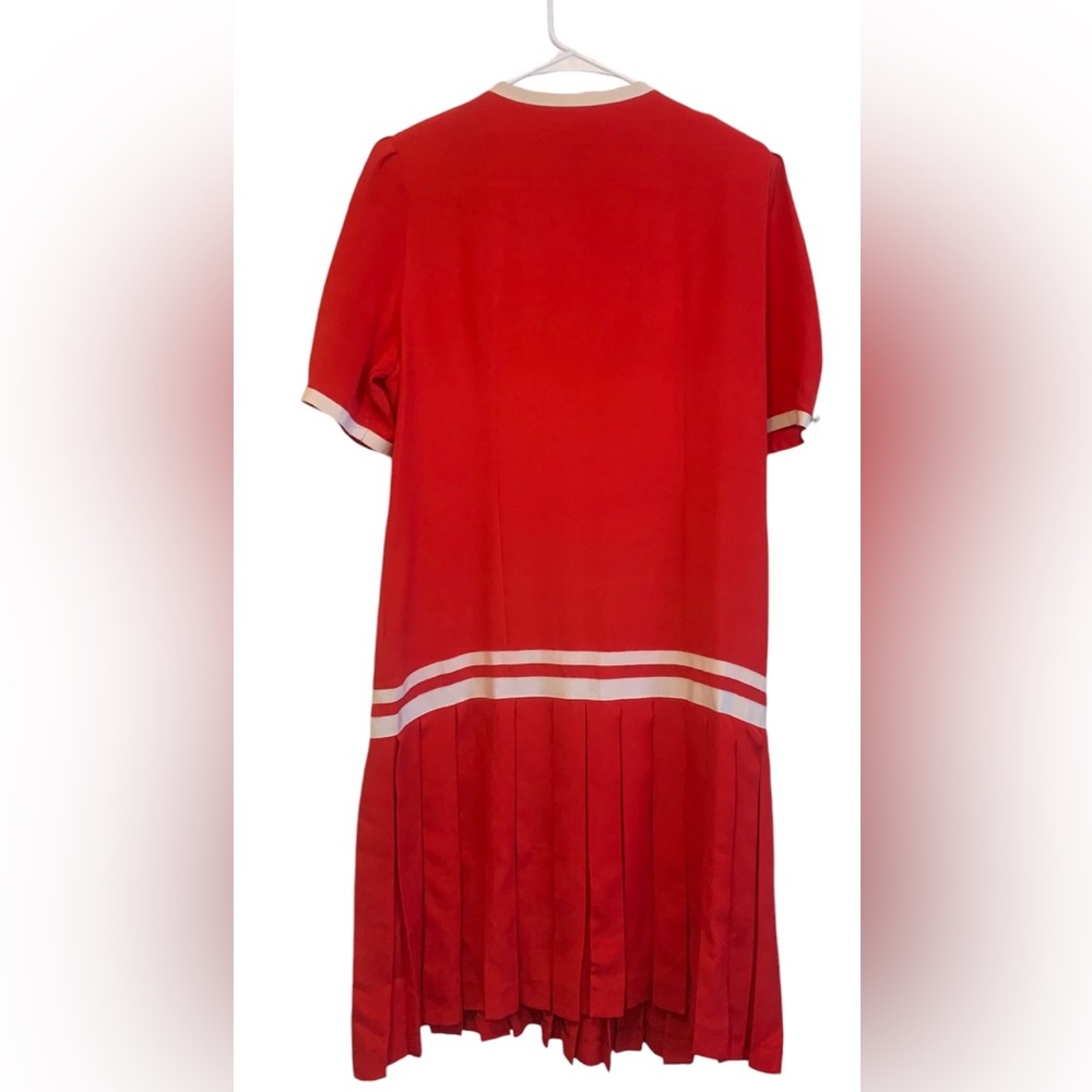 Neiman Marcus designer Adolfo New York vintage red pleated drop waist buttons - Picture 4 of 14
